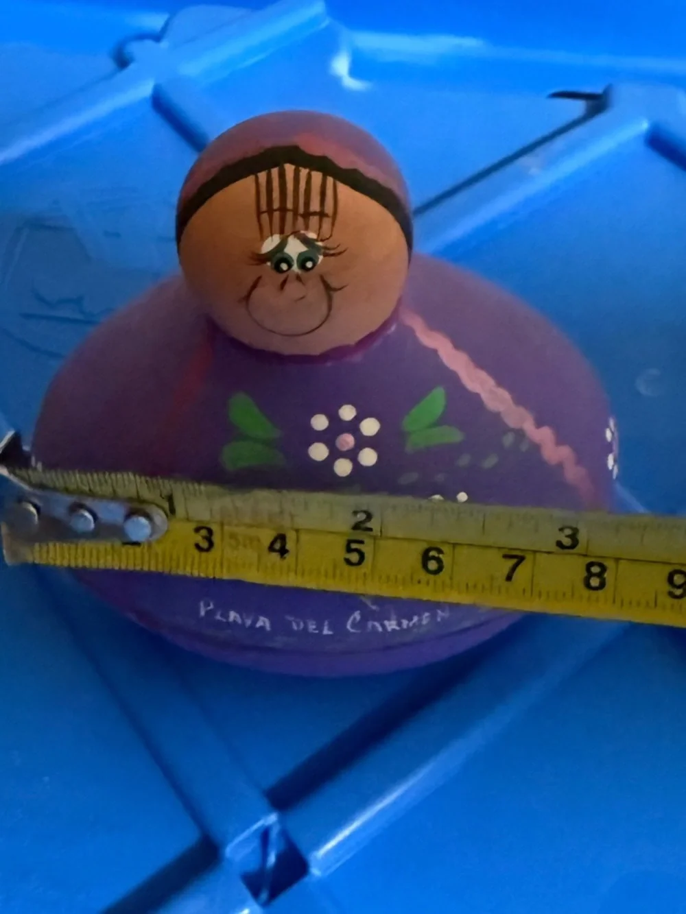 Hand-Painted Purple Mexican Ceramic Doll - Playa del Carmen